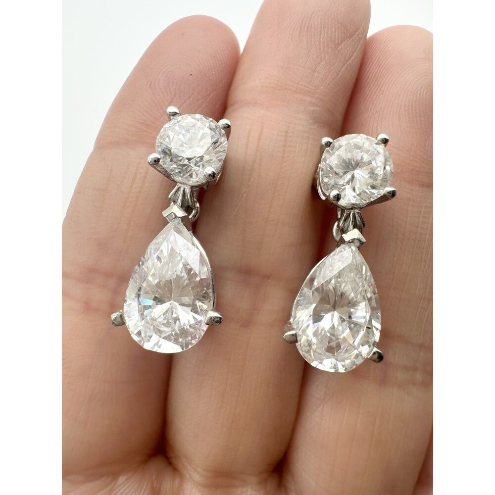 925 Sterling Silver Round Pear Cut Bridal Earrings